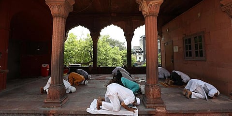 Muslims offer prayers after the Jama Masjid opened after 75 days of lockdown in Delhi. (File photo| AP)
