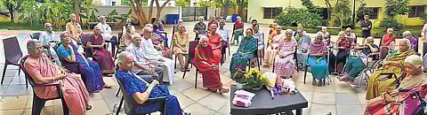 Residents of Rotary Orchards Chaitanya Senior Citizens Home attend a group event