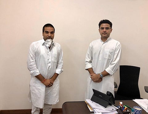 Abhimanyu Poonia with Sachin Pilot (Photo | Twitter)