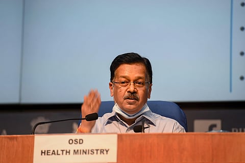 OSD at the Ministry of Health Rajesh Bhushan addresses a press conference in New Delhi Tuesday July 14 2020. (Photo | PTI)