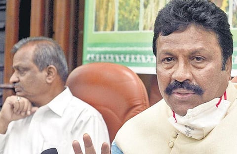 File photo of Agriculture Minister B C Patil addresses the media on the Land Reforms Act in Bengaluru| Nagaraja Gadekal