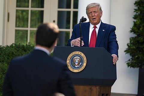President Donald Trump speaks during a news conference in the Rose Garden of the White House, Tuesday, July 14, 2020, in Washington. (Photo | AP)