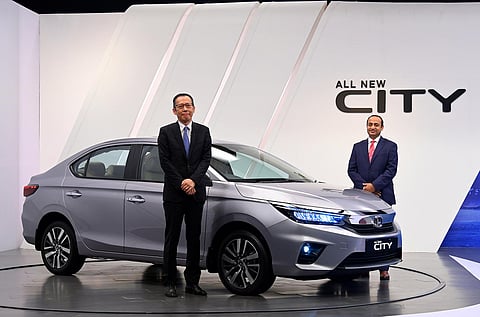 The much awaited new Honda City was launched on Wednesday with a starting price of ₹10.89 lakh and goes up to ₹14.64 lakh. (Photo | Express)