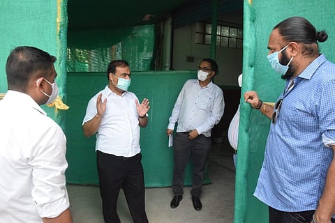Health minister Himanta Biswa Sarma (second from left) visiting the Girijananda Chowdhury Institute of Management & Technology at Azara which will soon serve as Covid care centre (Photo | Twitter/@himantabiswa)
