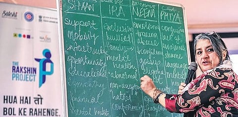 Smita Bharti, NGO Sakshi; webinar involving students of St Xavier’s College, Mumbai, in the Rakshin Project