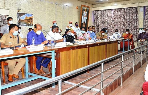 Nilofer Kafeel (fourth from left) attended a review meeting held in Vellore collectorate on last Thursday (Photo| EPS)