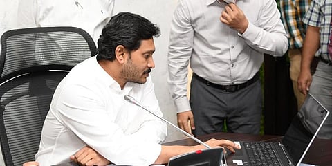 Andhra Pradesh CM YS Jagan Mohan Reddy launching a new scheme in Arogyasri at CM's camp office in Tadepalli. (Photo | EPS)
