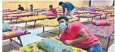 With Covid-19 spread entering the third stage in Thiruvananthapuram, a full-fledged Covid hospital will come up at the Greenfield Stadium on Saturday. As many as 300 beds are ready in the stadium complex | Vincent Pulickal