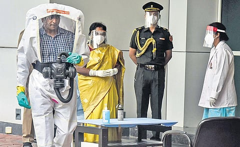 Telangana Governor Dr Tamilisai Soundararajan at the Covid plasma bank in ESIC Hospital on Saturday  | VINAY MADAPU