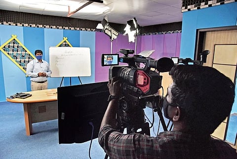 An inhouse studio has been set up to telecast classes through Kalvi TV, a government-owned television channel | R SATISH BABU