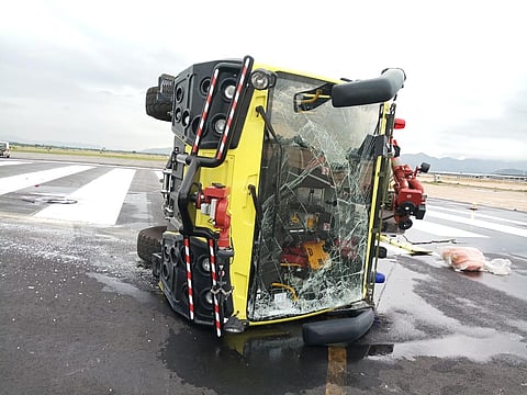 Fire tender skidded off Tirupati International Airport. (Photo | Express)