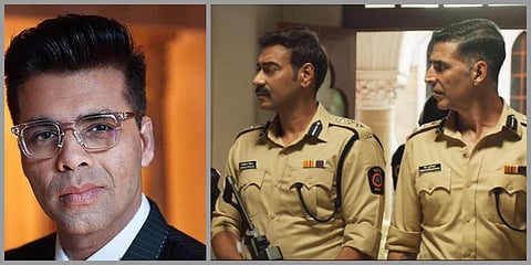 Filmmaker Karan Johar (L) ad a still from 'Sooryavanshi' (Photo| PTI and Youtube screengrab)