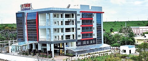 The newly-constructed IT Tower, situated on the outskirts of Karimnagar town, which will be inaugurated by IT Minister KT Rama Rao on Tuesday