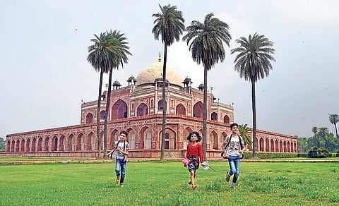Children seen having fun at Humayun’s Tomb as ASI reopens its tourists sites during the Unlock 2.0 in New Delhi. (EPS | Parveen Negi)