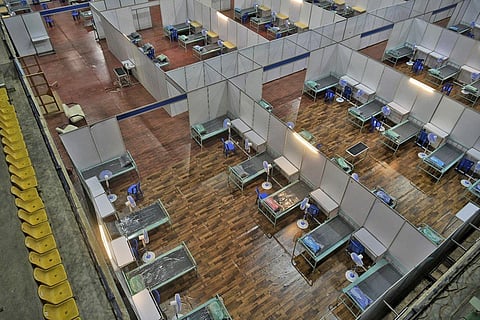 Koramangala Indoor stadium in Bengaluru, has been turned  into a Covid care Centre. (Photo | Meghana Sastry, EPS)