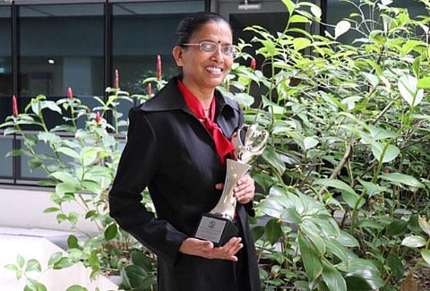 Kala Narayanasamy, who is the Deputy Director of Nursing at Woodlands Health Campus, was awarded for using infection control practices, which she learned during the 2003 severe acute respiratory syndrome (SARS) outbreak. (Photo | Woodlands Health Campus, 
