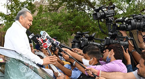 Rajasthan CM Ashok Gehlot addressing media in Jaipur on Thursday (Photo | EPS)