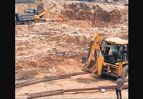 Work-in-progress for multi-level parking in Chandni Chowk. (Photo | EPS)