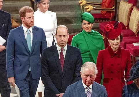 In this Monday March 9, 2020, file photo, from left, Britain's Prince Harry, Prince William, Meghan Duchess of Sussex and Kate, Duchess of Cambridge leave the annual Commonwealth Service (Photo | AP)