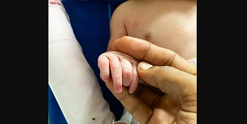 Hardik Pandya shared the baby's photo on twitter on Thursday. (Photo | Hardik Pandya, Twitter)