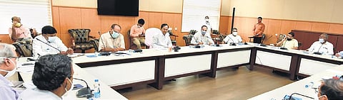 Chief Minister K Chandrasekhar Rao speaks during a review meeting on irrigation sector at Pragathi Bhavan on Thursday