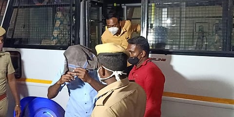 Former Sub Inspector Raghu Ganesh, who is the prime accused in the Thoothukudi custodial deaths being produced before Thoothukudi Cheif Judicial Magistrate. (Photo | EPS)