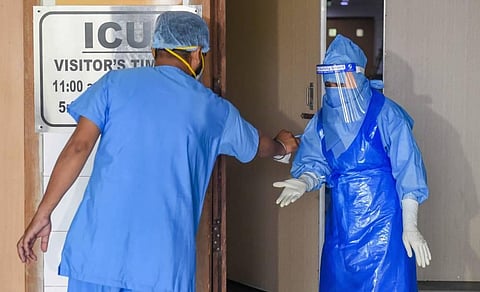 Medics outside the COVID19 isolation ward of the Rajiv Gandhi Super Specialty Hospital in New Delhi Monday July 6 2020. (Photo | PTI)
