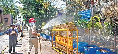 Delhi Fire Service staff sanitise the Nizamuddin area in New Delhi | Anil Shakya