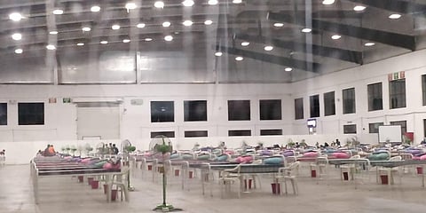 Asymptomatic Covid-19 positive patients at Covid Care Centre set up at Codissia Trade Fair Complex in Coimbatore. (Photo | Express)