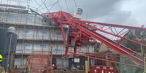 A 20-metre crane collapsed onto a block of flats in the Bow area of east London. (Photo| Twitter)