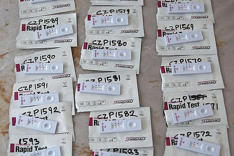 Rapid antigen test kits pictured at a testing centre in Delhi. (Photo | Shekhar Yadav, EPS)