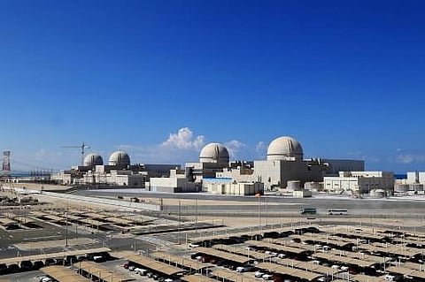 A file photo taken on November 12, 2019 as a handout picture obtained from the media office of the Barakah Nuclear Power Plant on February 13. (Photo | AFP /BARAKAH NUCLEAR POWER PLANT)