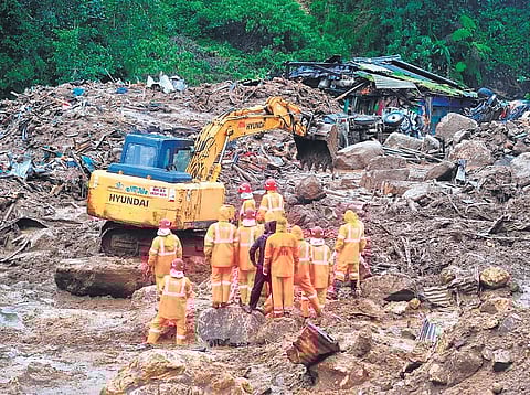Search operations in progress  at the Pettimudi landslide site near Rajamala on Monday | Express