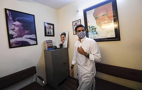 Congress leader Sachin Pilot while interacting with the media at his residence in New Delhi Tuesday. (Photo | PTI)
