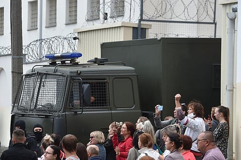 People protest against result of the Belarus presidential election. (Photo| AFP)