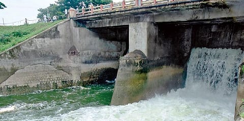 Water being released into Nagarjuna Sagar Project’s left canal from Palair reservoir on Wednesday. The left canal would continue to receive water till September 3