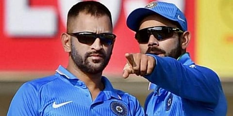 Indian skipper Virat Kohli (R) with 2011 World Cup-winning captain MS Dhoni (Photo | PTI)
