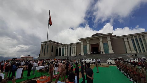 National flag hoisted by Uttarakhand CM at Gairsain Assembly. (Photo | Express)