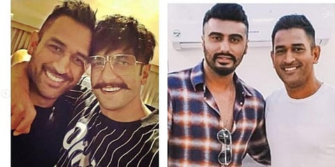 Actor Ranveer Singh and Arjun Kapoor with former cricketer MS Dhoni (Photo | Instagram)