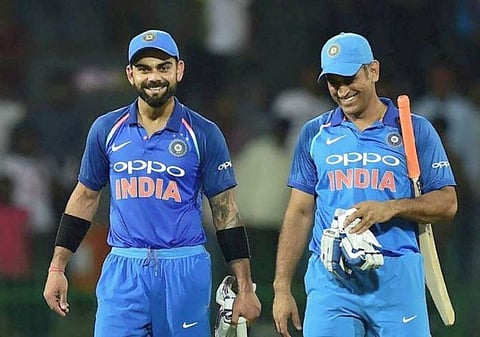 Indian skipper Virat Kohli (l) and MS Dhoni (Photo | PTI)