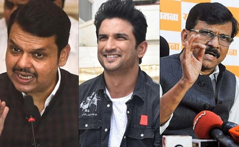 (L-R) Former Maharashtra CM Devendra Fadnavis, late actor Sushant Singh Rajput and Shiv Sena MP Sanjay Raut (Photos | PTI, IANS)