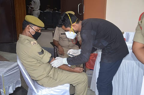 Assam cops donating plasma. (Photo| EPS)
