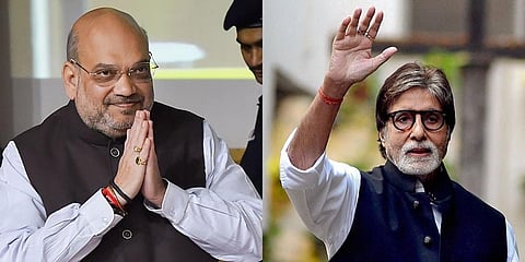 Union Home Minister Amit Shah (L) and Veteran Bollywood actor Amitabh Bachchan (Photos | PTI)