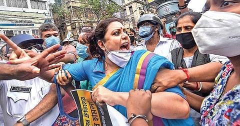 Police detain BJP activists during a protest over Visva Bharati in Kolkata | PTI