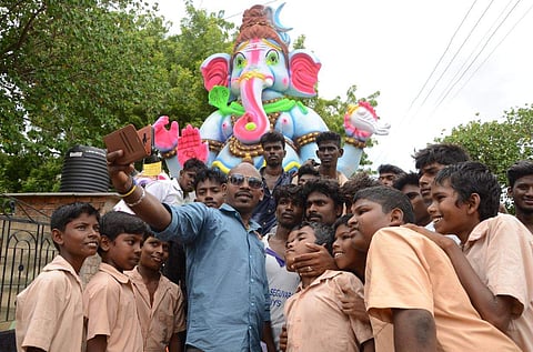 Students and public clicking a selfie in front of a Ganesha/Vinayaga idol in Tiruchy (File photo|M K Ashok Kumar)