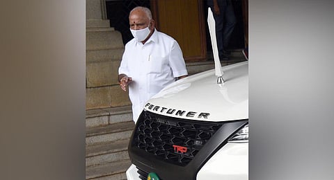 Chief Minister B S Yediyurappa leaves after attending a cabinet meeting. He is expected to travel to Delhi in the second week of September | Nagaraja Gadekal