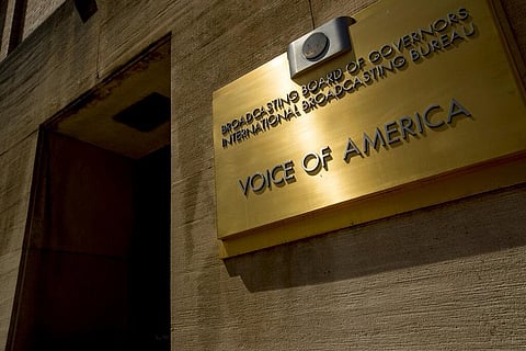 This June 15, 2020, file photo shows the Voice of America building in Washington. 