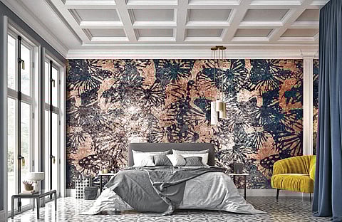 Poonawalla’s two designs, ‘The Flutter’ and ‘Misty Flutter’, take the silhouette of a butterfly, her signature motif, and are accentuated by modern prints on gold leaf and pink gold.