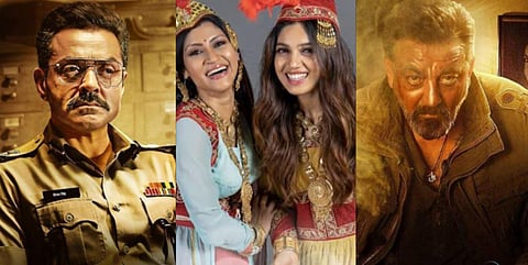 (From Left to Right - Bobby Deol in 'Class of '83'; Konkona Sen Sharma and Bhumi Pednekar in 'Dolly Kitty Aur Woh Chamakte Sitare' and Sanjay Dutt in 'Sadak 2' (Photos | Instagram)