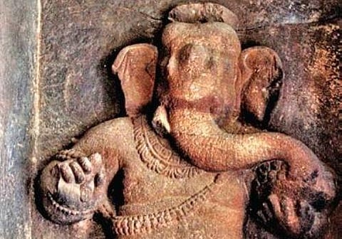 The around 1,460-year-old Ganesha sculpture in Cave No. 1 in the Chalukyan capital Vatapi (now Badami)